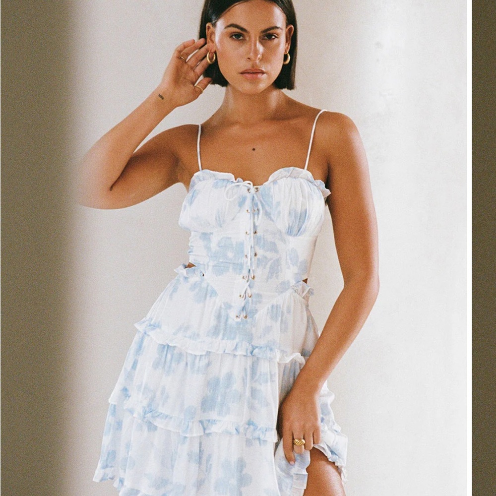 Sabo Skirt Harlan Dress. White and Blue Honey Floral. NWT. Size XS.